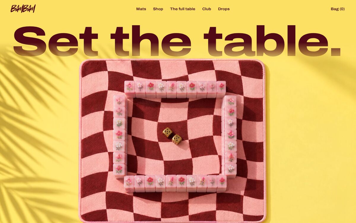 Color Field homepage on desktop: a checkerboard mat on a yellow table under a huge headline